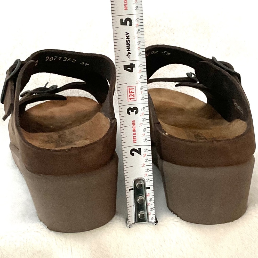Mephisto Brown Nubuck Leather Terie Wedge Double Buckle Strap Slip on Sz 7/37 - Picture 13 of 16